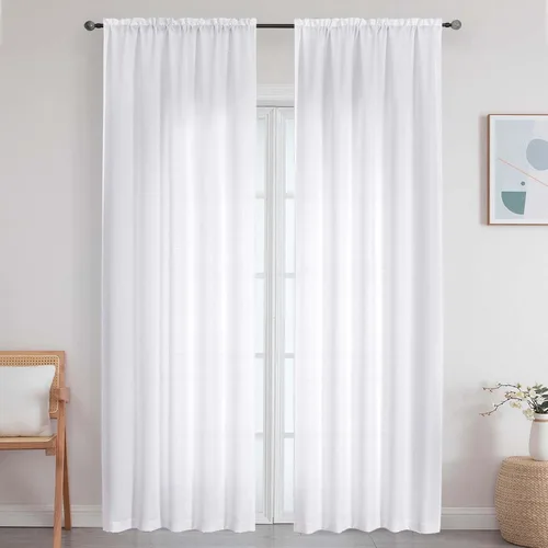 Vista 12 de Cortinas de lino para dormitorio y sala de estar de 96 pulgadas de largo, juego de 2 paneles, con bolsillo para cortinero, filtrado de luz, textura