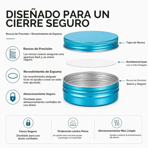 Vista 3 de Latas de aluminio con tapa roscada azul aguamarina de 2 onzas (2 fl oz) con Aqua Blue