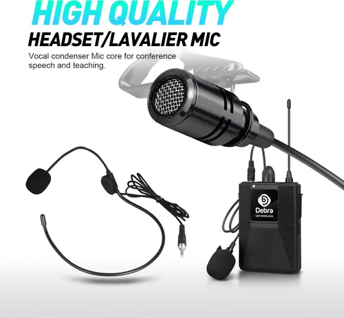 Vista 6 de D Debra Audio AU800 Pro UHF Sistema de micrófono inalámbrico de 8 canales con micrófonos de mano inalámbricos tipo lavalier con auriculares