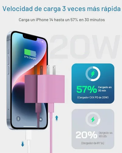 Vista 2 de CXX 20W Fast Charger for iPhone 14/13/12 [3-Pack, MFi Certified] Pink