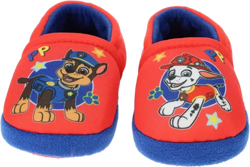 Vista 4 de Paw Patrol Pijama para niños, 2 piezas con pantuflas adicionales, 100% poliéster, niño pequeño de 2T a 5T, Azul, Rojo