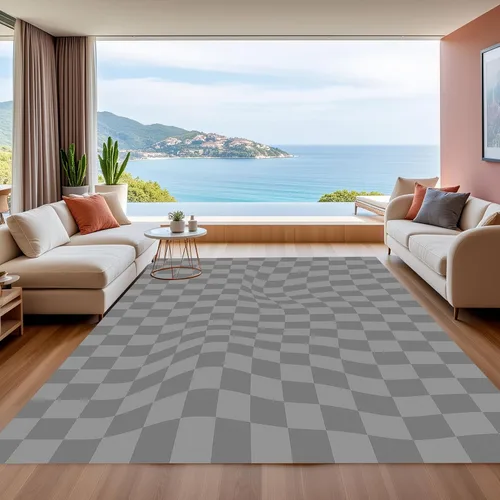 Vista 22 de Alfombra ondulada azul única con diseño de cuadros para sala de estar, extra grande, lavable a máquina, alfombra de pasillo de cocina, alfombra