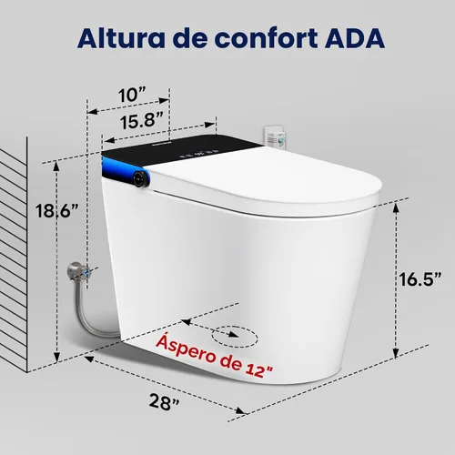 Vista 8 de Casta Diva Inodoro inteligente con bidé incorporado, apertura y cierre automático, sensor de pie, descarga automática de 1000 MaP, altura