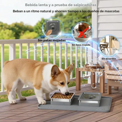 Vista 4 de UPSKY Juego de cuencos para perros PET, cuenco de agua y comida para perros Gris