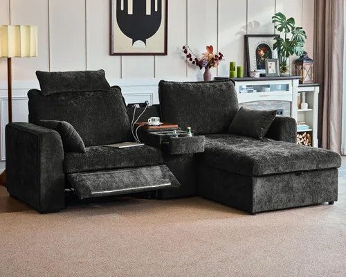 Vista 43 de Sofá reclinable eléctrico de 102.8 pulgadas con reposacabezas, sofá reclinable modular Cloud de gran tamaño con mesa, cajón de almacenamiento
