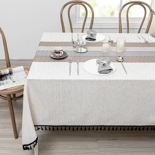 Vista 28 de MYSKY HOME - Mantel para mesa rectangular, impermeable, manteles de algodón suave para interior/exterior, mantel sin arrugas para mesa rectangular