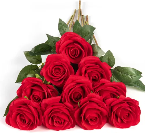 Vista 9 de DuHouse 10 rosas falsas de seda artificial, color morado otoñal Púrpura Otoño