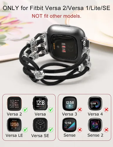 Vista 5 de TOYOUTHS Beaded Bracelet Band Compatible with Fitbit Versa 2/Fitbit Versa Bands Women, Boho Soft Elastic Stretchy Nylon Braided Strap Fancy Charms