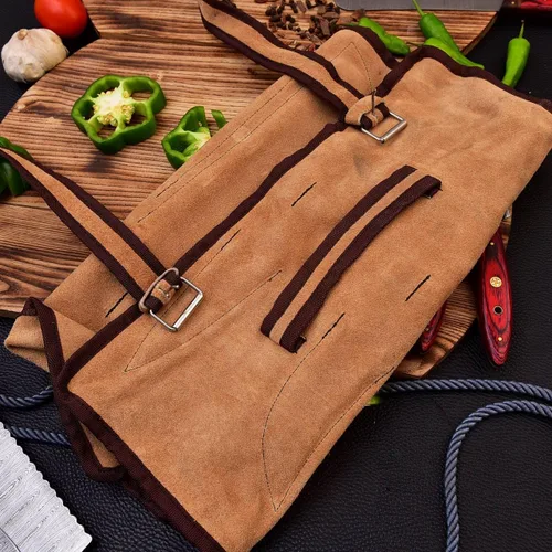 Vista 5 de Cuchilla de acero de damasco hecha a mano personalizada Cuchillos de cocina profesionales 8 PCS cuchillo de cocina de chef conjunto con bolsa
