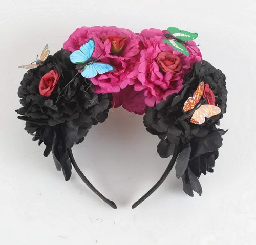 Vista 37 de DreamLily Frida Kahlo NC26 - Diadema con corona de rosas mexicanas para disfraz de fiesta de Halloween