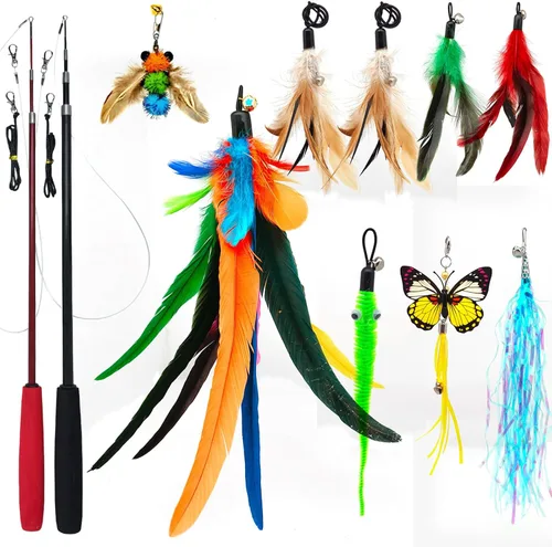 Vista 10 de miwoowim Juguetes interactivos para gatos, 10 piezas de juguetes retráctiles para gatos y juguetes de plumas, juguetes de enriquecimiento para gatos