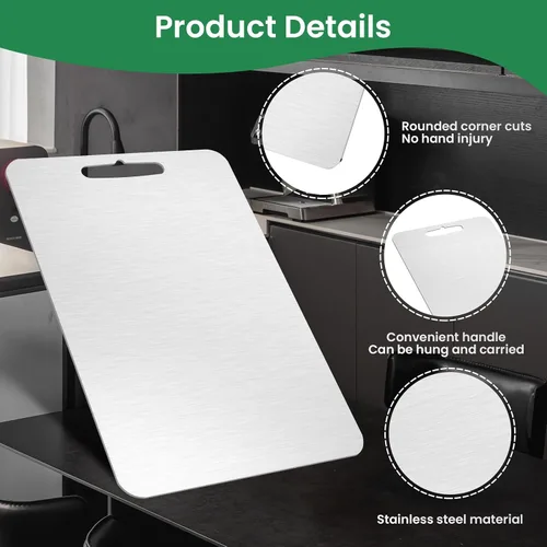 Vista 3 de Tabla de cortar de titanio para cocina, tabla de cortar de acero inoxidable de grado alimenticio, fácil de limpiar, duradera y de grado alimenticio