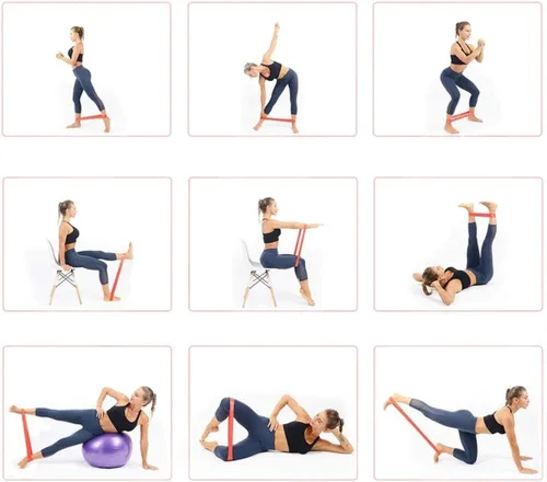 Vista 8 de Bandas de resistencia, juego de 5 bandas de ejercicio con diferentes niveles de fuerza, bandas elásticas de resistencia para ejercicio, pilates