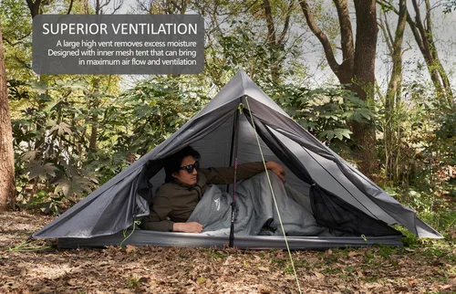 Vista 5 de Altair One - Tienda de campaña de senderismo ultraligera, nailon SIL impermeable, doble pared, 3 estaciones, refugio para 1 persona para mochileros
