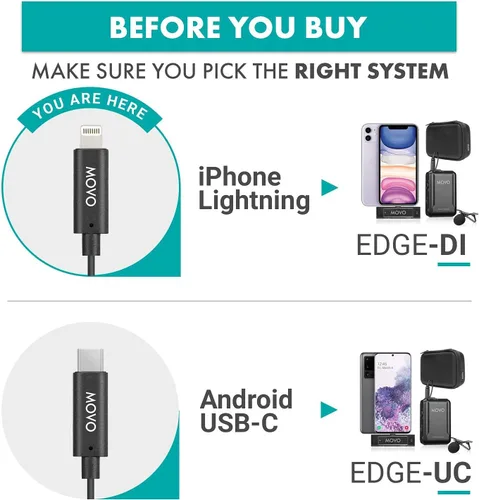 Vista 2 de Movo Edge-DI Lavalier inalámbrico para iPhone, micrófono compacto perfecto para estabilizador de cardán de teléfono inteligente, ideal