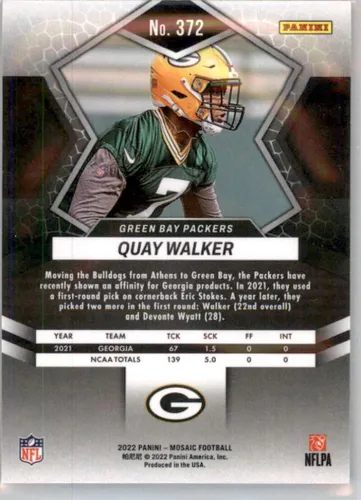 Vista 2 de 2022 Panini Mosaic #372 Quay Walker RC Rookie Card Green Bay Packers Official NFL Football Card in Raw (NM or Better) Condition
