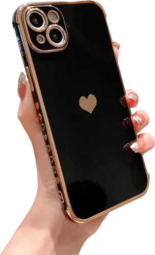 Vista 9 de DEFBSC Funda compatible con iPhone 15, con borde galvanizado, diseño de corazón con correa para la muñeca, protección completa de la cámara