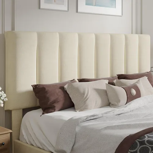 Vista 5 de VECELO Base de cama tamaño King con cabecera tapizada, color beige