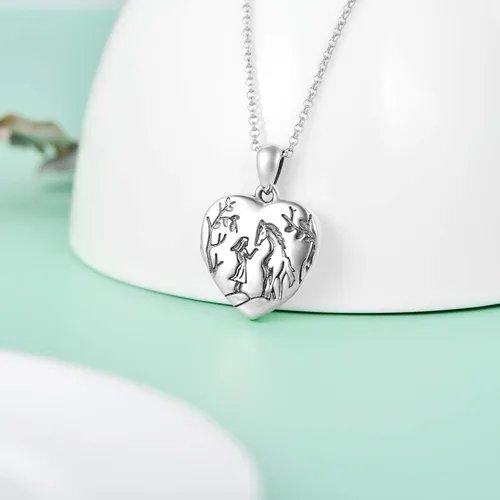 Vista 4 de Collar con medallón de corazón que sostiene fotos de plata de ley con colgante de foto, regalo conmemorativo para mujeres y niñas
