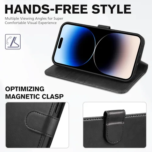 Vista 4 de Funda tipo billetera TUCCH para iPhone 14 Pro Max de 6.7", con bloqueo RFID, soporte para 4 tarjetas [carcasa interior de TPU a prueba de golpes]