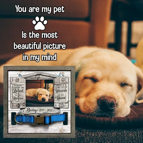 Vista 6 de Marco de madera personalizado con foto de perro con nombre para fotos, recuerdo de mascotas, con soporte para collar, regalo de recuerdo con cita
