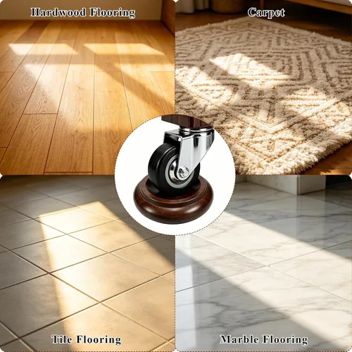Vista 8 de 4 piezas de tazas de ruedas de piano vertical de madera maciza, tazas de ruedas para muebles, tazas de ruedas con almohadillas de fieltro