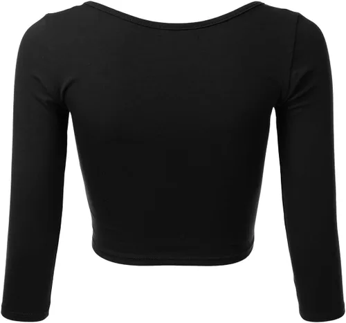 Vista 3 de SSOULM Camiseta corta de algodón ajustada con cuello redondo y manga 34 para mujer (S-2XL)