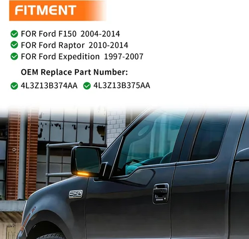 Vista 3 de Luces LED de señal de giro para espejo lateral Compatibles con Ford F150 2004-2014 Lámparas Reflectoras Raptor 2010-2014 Expedition 1997-2007 Luces