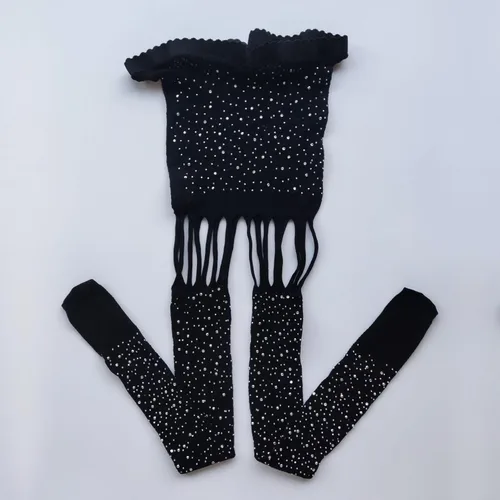 Vista 6 de Medias brillantes con diamantes de imitación para mujer, medias de malla de cristal sexy