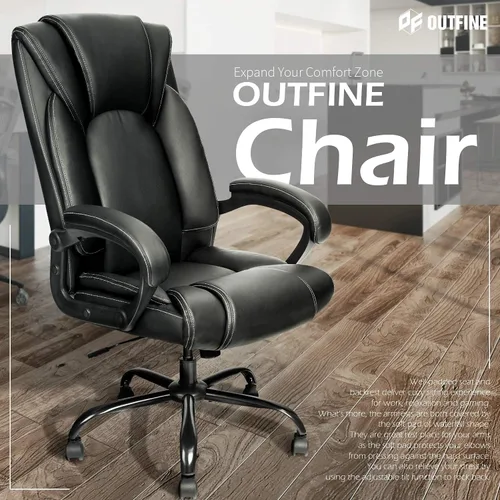 Vista 8 de OUTFINE Silla de Oficina Silla de Oficina Ejecutiva Silla de Escritorio Silla de Computadora con Cojín de Resorte de Cuero Resistente a
