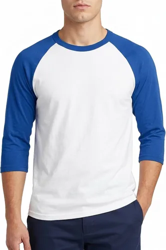 Vista 15 de Camiseta de béisbol raglán para hombre, de algodón, dos tonos, casual, atlética
