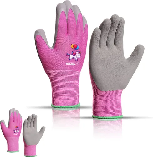 Vista 9 de KDK Guantes de jardinería para niños de 3 a 5 años, guantes de trabajo de patio para niños pequeños, jóvenes, niñas, niños, guantes de goma
