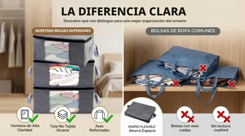 Vista 4 de G01 - bolsas de almacenamiento de tamaño rectangular para guardar ropa, 3 unidades, color gris Paquete gris de 6 piezas