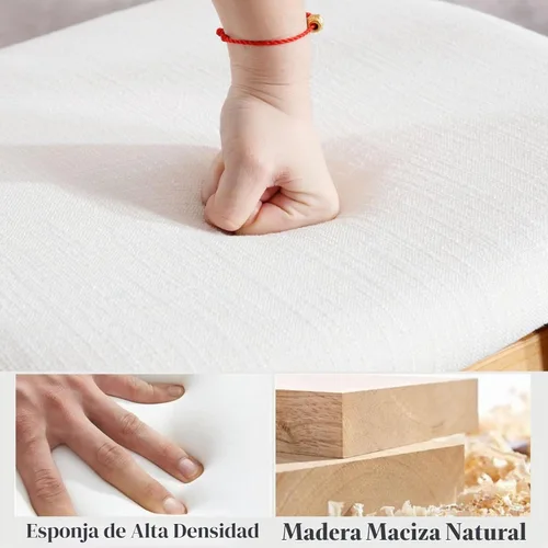 Vista 4 de ROCITY Juego de 2 taburetes de mimbre para mostrador, taburetes tapizados de madera natural, taburete de bar de granja, sillas de bar de lino beige