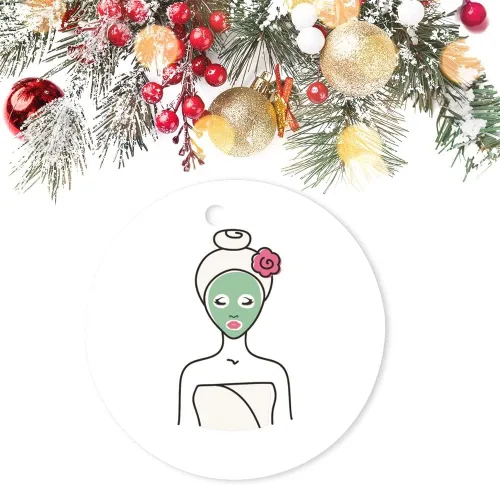 Vista 3 de Adornos de Navidad personalizados Spa Facial Mujer Adorno de cerámica Decoración del hogar Adornos colgantes Fiesta de Navidad Festival Tradicional