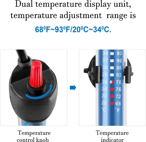 Vista 3 de FEDOUR Calentador sumergible de acuario de 50 W, 100 W, 300 W, calentador de agua de vidrio ajustable para tanque de peces y tortugas de 5 a 70
