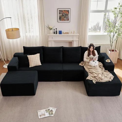 Vista 88 de Lakifun Sofá en Forma de L de 107" con Otomana, Seccional Modular Moderno Sofá Cómodo en Forma de U Nube, Asiento Profundo, Chaise Longue Cama