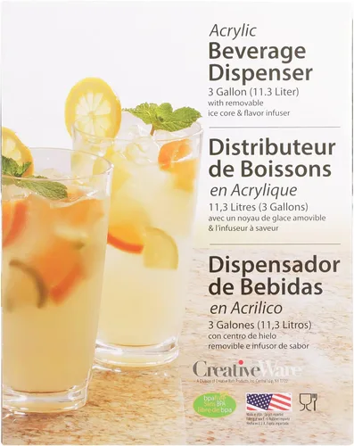 Vista 7 de CreativeWare Dispensador de bebidas de 3 galones con cilindro de hielo e infusor de frutas