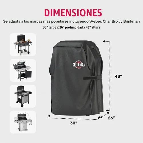 Vista 2 de Grillman - Funda para parrilla exterior, funda para parrilla de barbacoa a prueba de rasgaduras, impermeable, grande y resistente, de 30 x 26 x 43