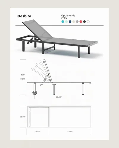 Vista 2 de Sillón para exteriores con ruedas, silla de aluminio para exteriores con 5 respaldos ajustables, fácil de mover, sillas de piscina para patio, junto