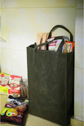 Vista 2 de Kaaltisy Bolsa de Lona Encerada Reutilizable para Comestibles de Servicio Pesado Bolsa de Compras Encerada Autoportante Bolsa Vegana para Mercado