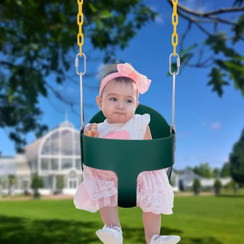 Vista 5 de Sunnyglade Toddler High Back Full Bucket Swing Seat Kids Swing Set Green