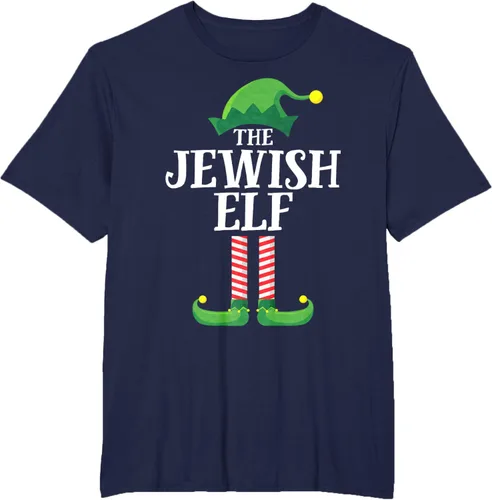 Vista 34 de Playera de pijama para fiesta de Navidad, grupo familiar a juego con elfo judío
