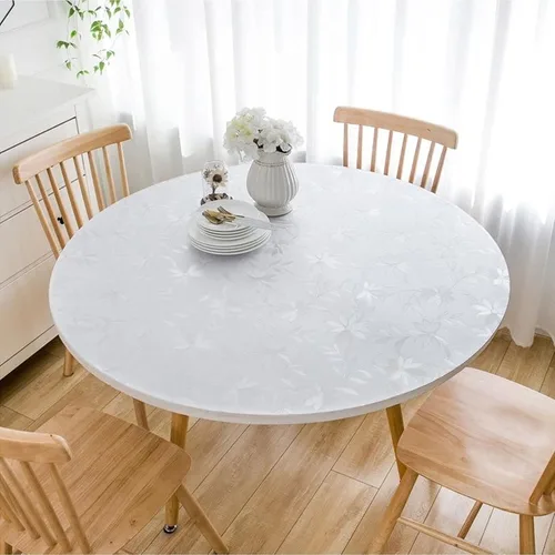 Vista 6 de Mantel redondo para mesa de comedor, protector de PVC transparente, rollo de plástico ajustable a prueba de agua, para mesa de comedor, tapete