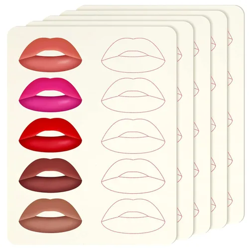 Vista 8 de Maitys - 5 hojas de tatuaje de labios para práctica, colorete de labios, práctica de microblading, piel falsa para suministros de máquina