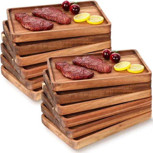 Vista 8 de Roshtia 12 Pcs Bandeja de Servir de Madera de Acacia Rectangular Bandeja de Servir de Madera Platos de Cena de Navidad Tabla de Queso y Charcutería