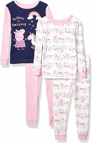 Vista 8 de Peppa Pig Conjunto de 4 piezas de algodón de manga larga y pantalones de pijama para niñas pequeñas Varios