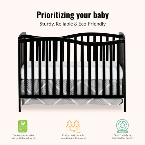 Vista 5 de Dream On Me Chelsea - Cuna convertible 5 en 1 de color negro, certificación JPMA 4-Position Mattress Support, Converts to Toddler, Day and Full