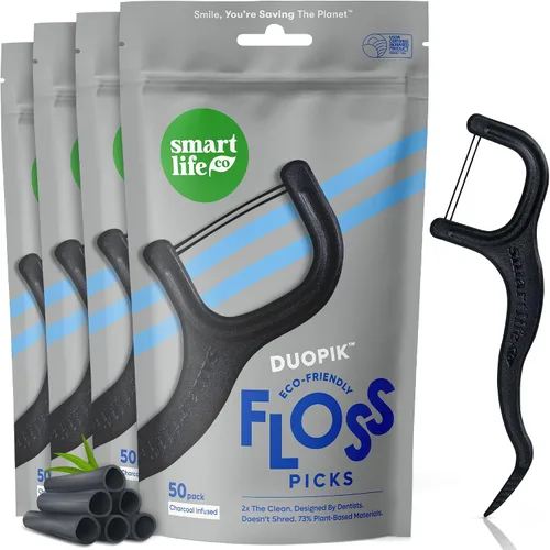 Vista 12 de SmartLifeco Púas de hilo dental ecológico de doble hilo (100 unidades) - Hilo dental hecho con mezcla de trigo y paja, blanqueamiento dental