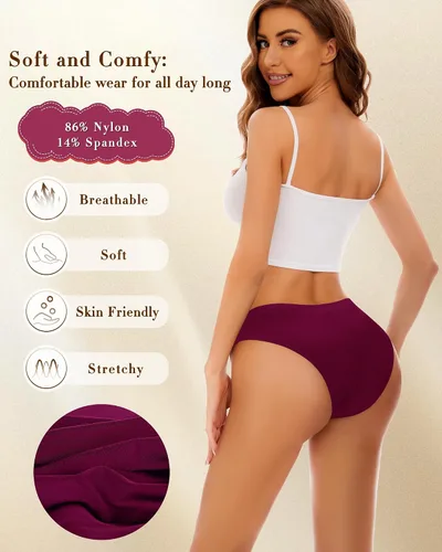 Vista 5 de Sunm Boutique Ropa interior sin costuras para mujer, calzones de encaje, ropa interior de bikini sexy linda, hipster, elástica, corte alto
